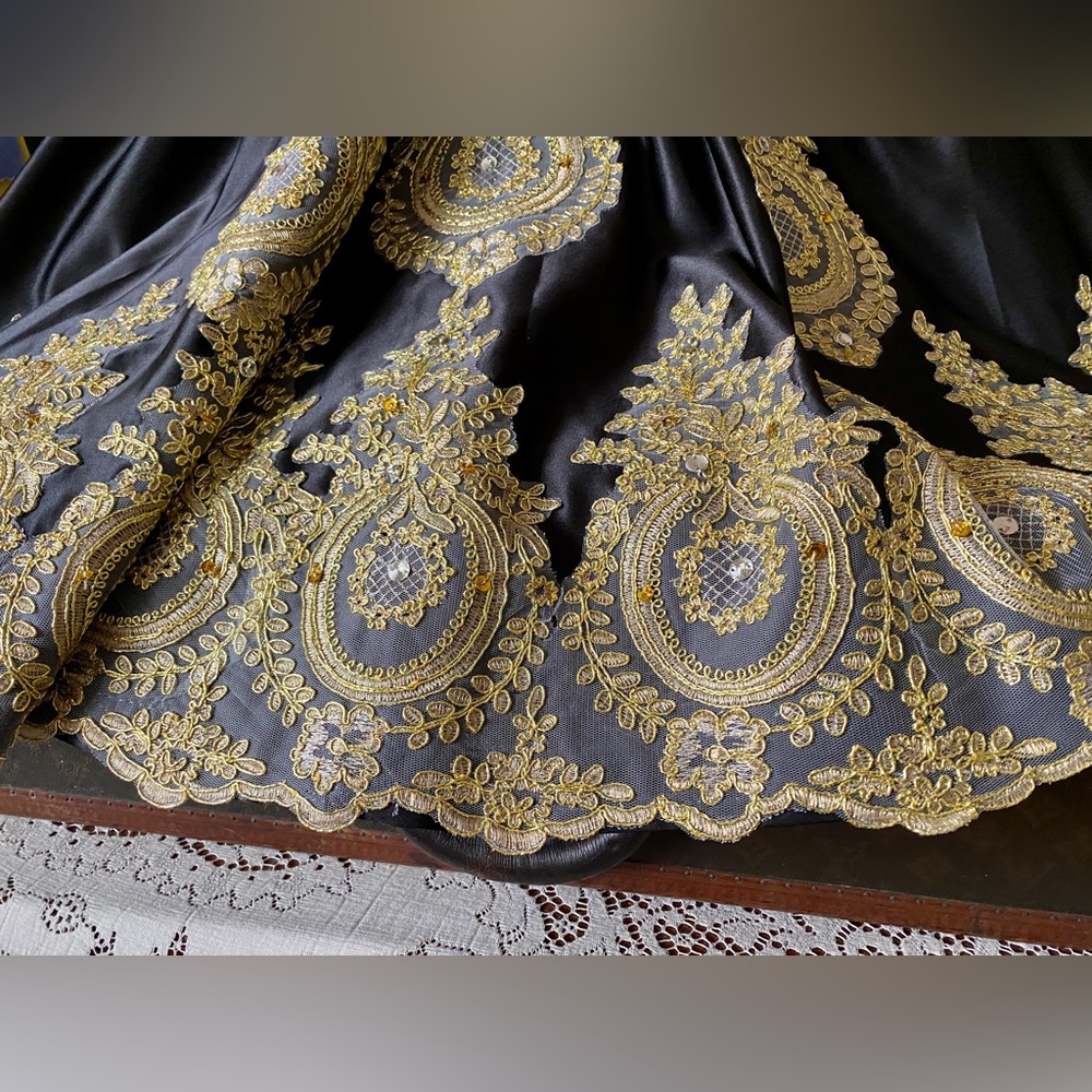 Stunning Black Gold Custom Hand crafted FORMAL Cocktail Evening Wedding DRESS ❤️ - Picture 7 of 13